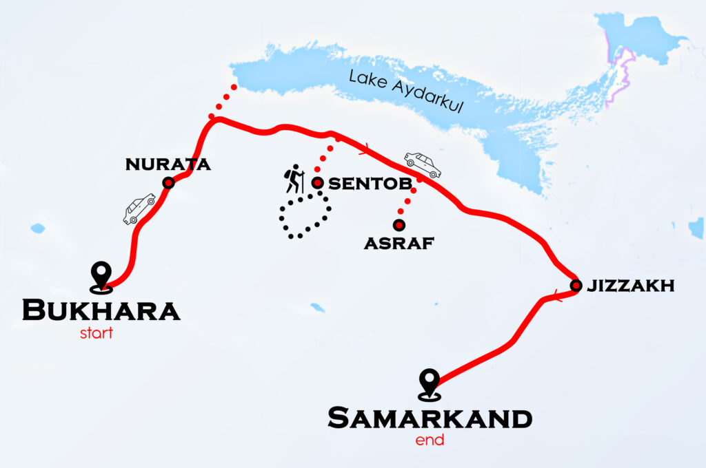 3 days Nuratau Mountains hiking tour map