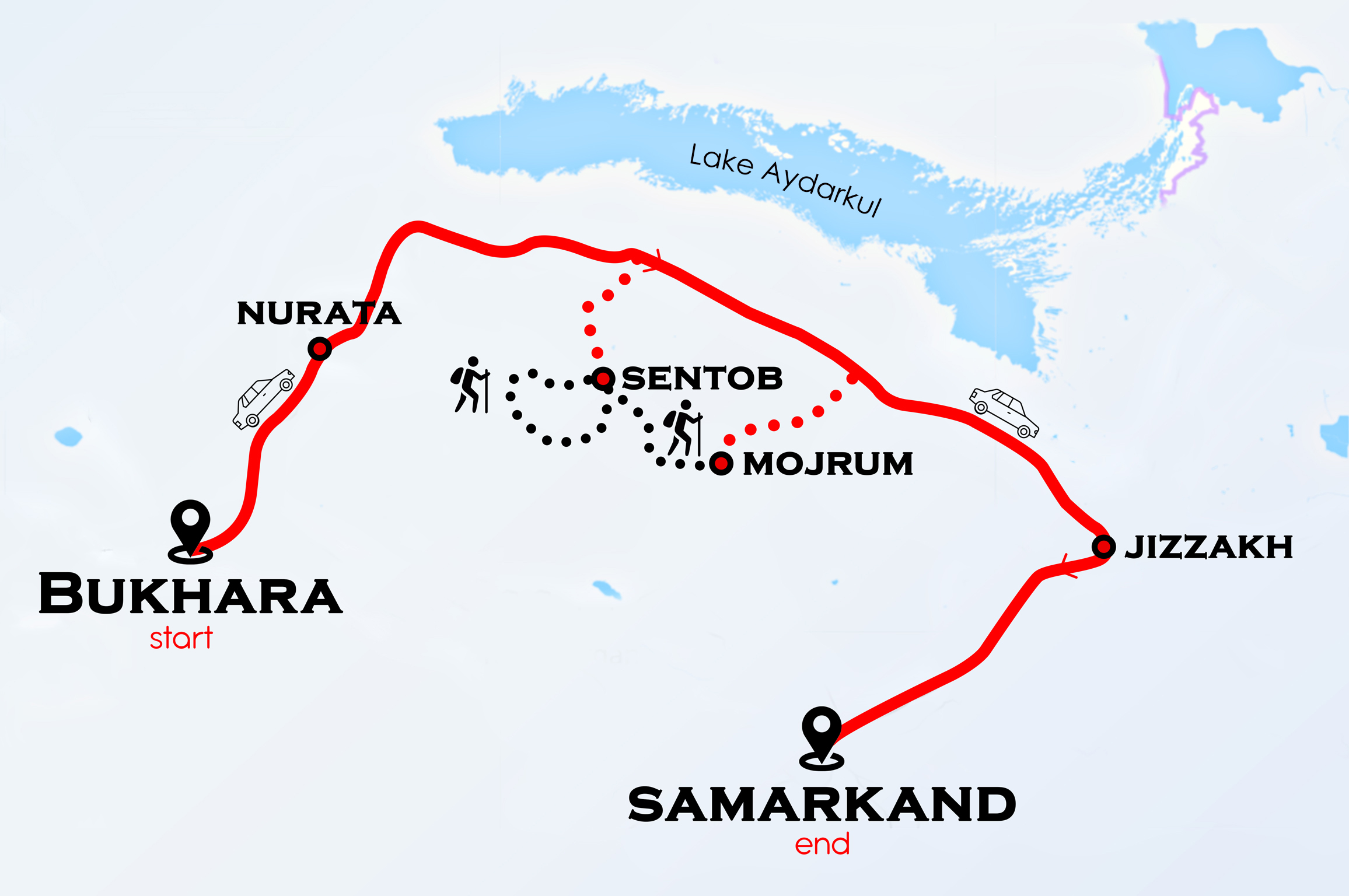 Map of 4 days Sentob hiking tour map